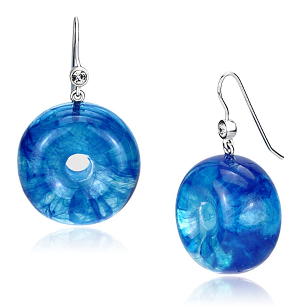 VL069 - IP rhodium (PVD) Brass Earrings with Synthetic Synthetic Stone in Blue Topaz-0