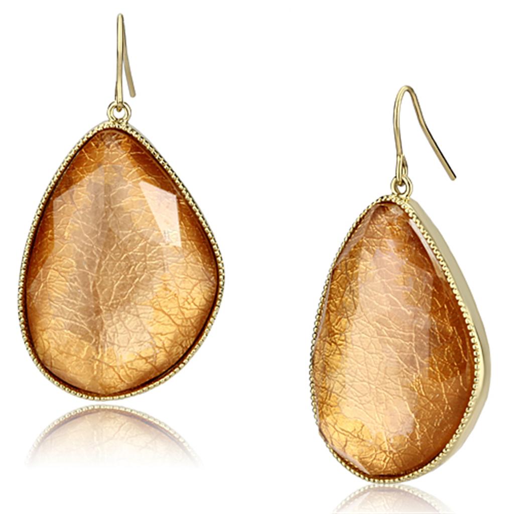 VL071 - IP Gold(Ion Plating) Brass Earrings with Synthetic Synthetic Stone in Orange-0