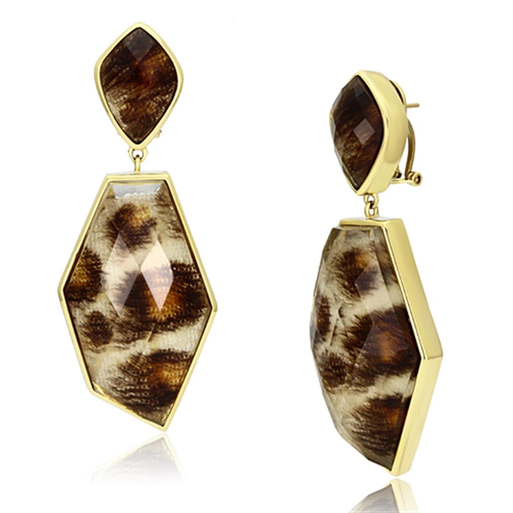VL074 - IP Gold(Ion Plating) Brass Earrings with Synthetic Synthetic Stone in Animal pattern-0