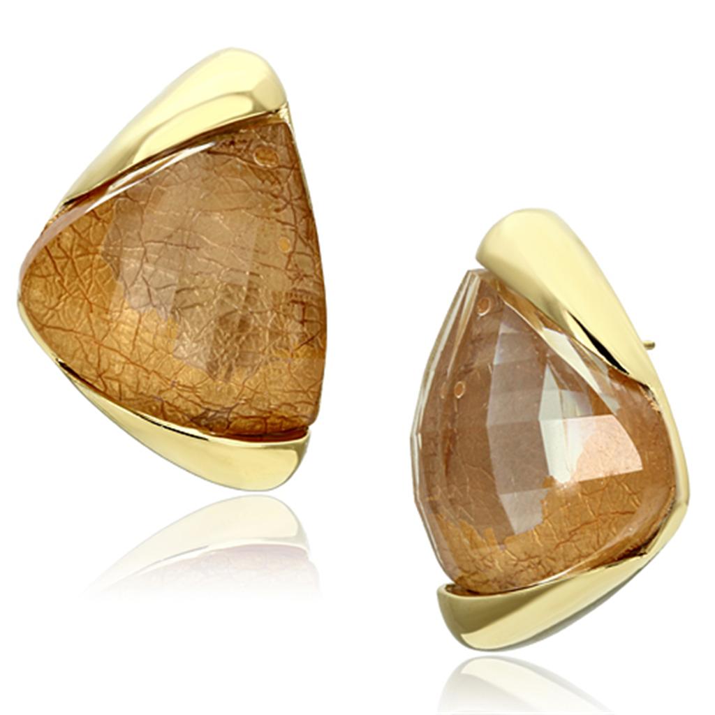 VL076 - IP Gold(Ion Plating) Brass Earrings with Synthetic Synthetic Stone in Orange-0