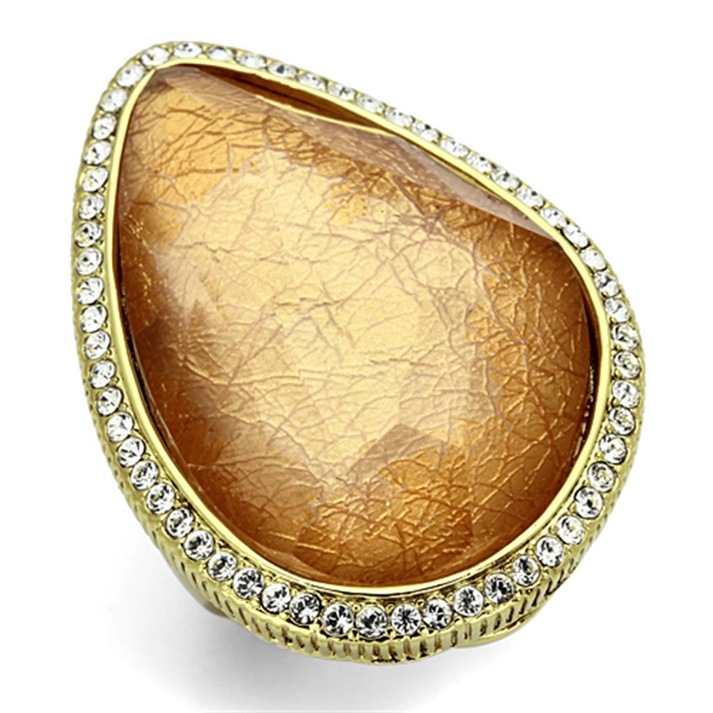 VL083 - IP Gold(Ion Plating) Brass Ring with Synthetic Synthetic Stone in Orange-0