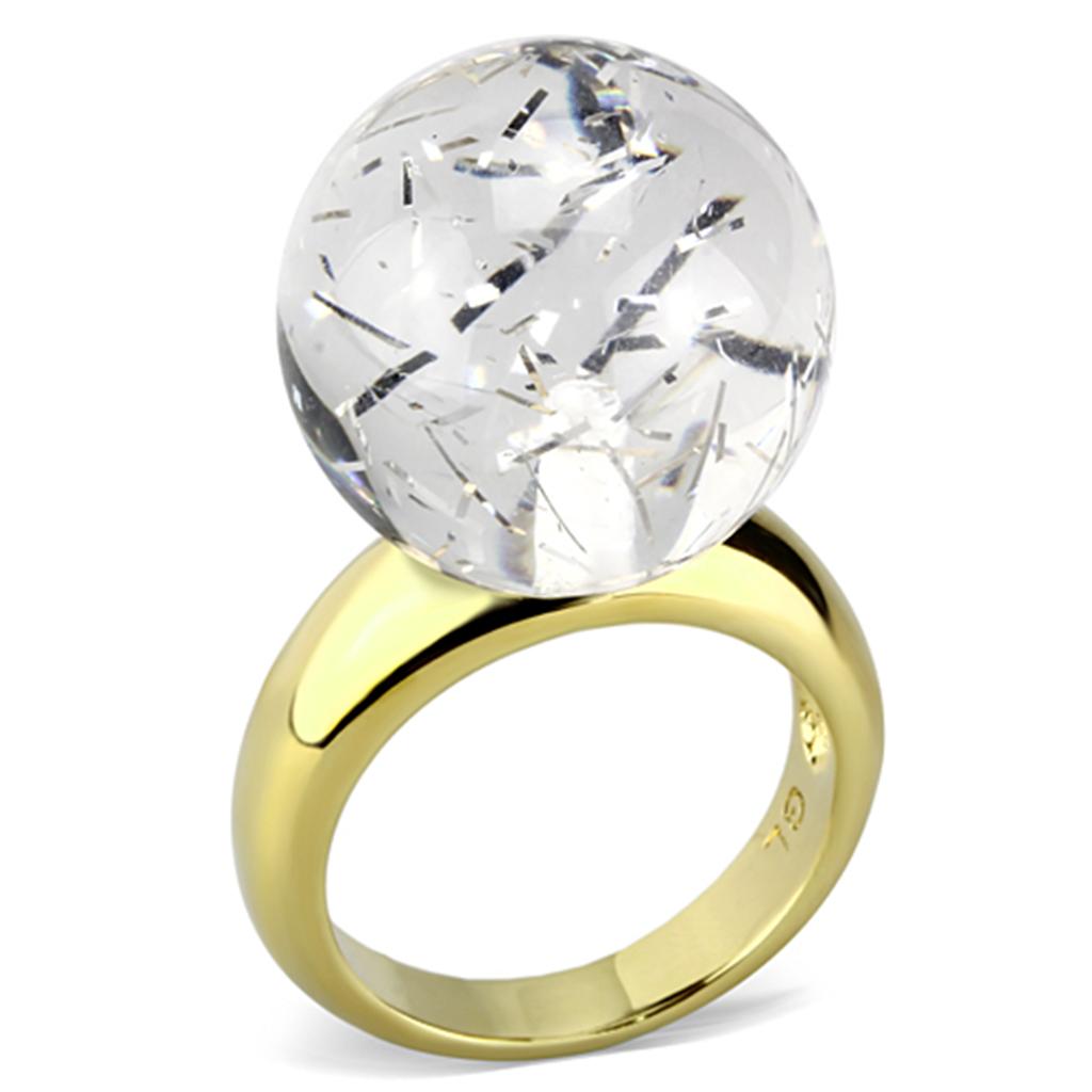 VL084 - IP Gold(Ion Plating) Brass Ring with Synthetic Synthetic Stone in Clear-0