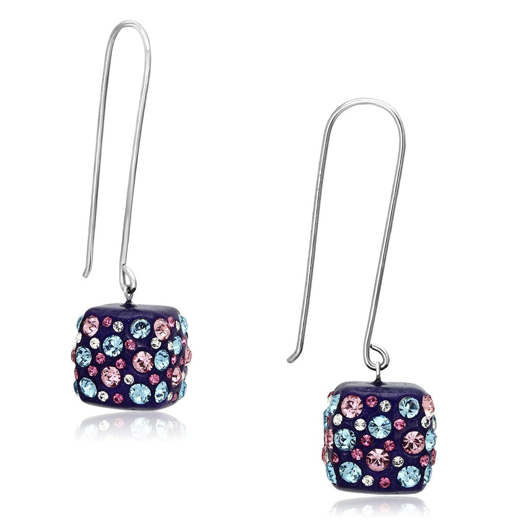 VL089 - High polished (no plating) Stainless Steel Earrings with Top Grade Crystal  in Multi Color-0