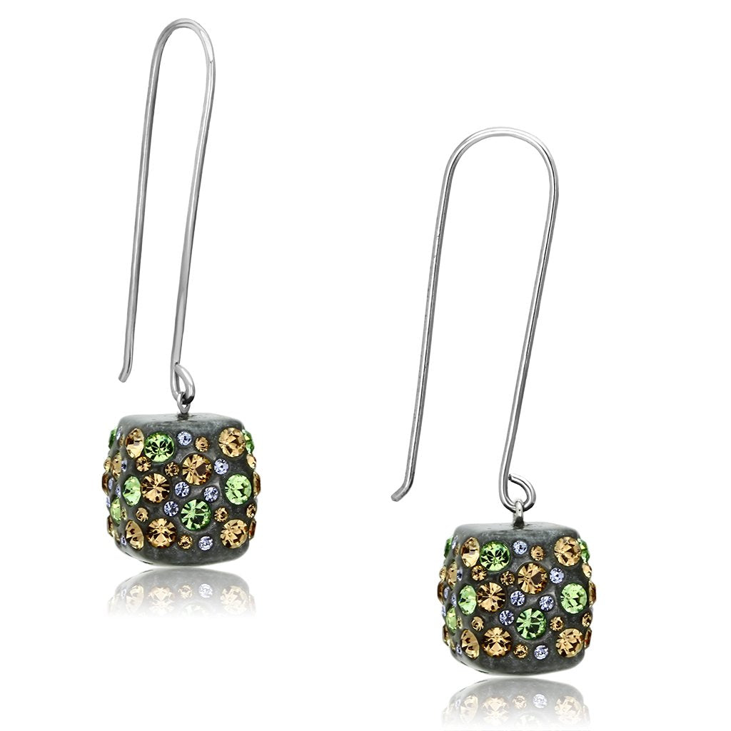 VL090 - High polished (no plating) Stainless Steel Earrings with Top Grade Crystal  in Multi Color-0