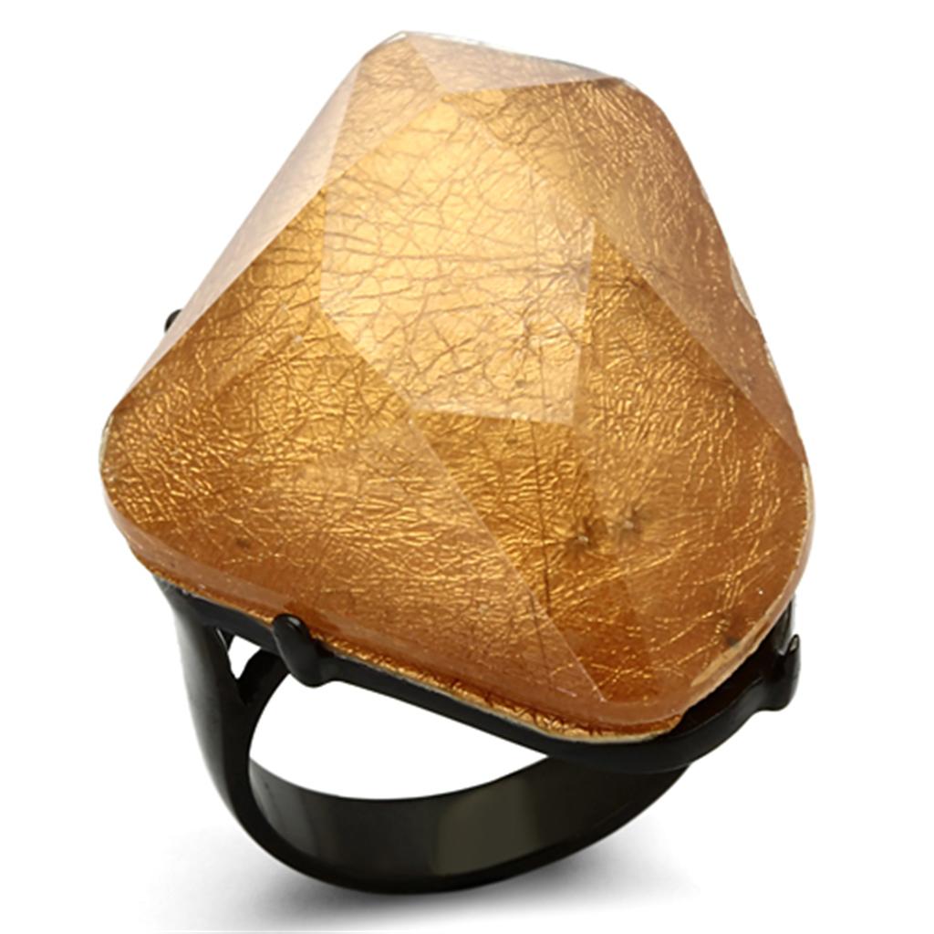 VL097 - IP Black(Ion Plating) Stainless Steel Ring with Synthetic Synthetic Stone in Orange-0