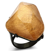 VL097 - IP Black(Ion Plating) Stainless Steel Ring with Synthetic Synthetic Stone in Orange-0