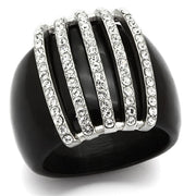VL099 - High polished (no plating) Stainless Steel Ring with Top Grade Crystal  in Clear-0