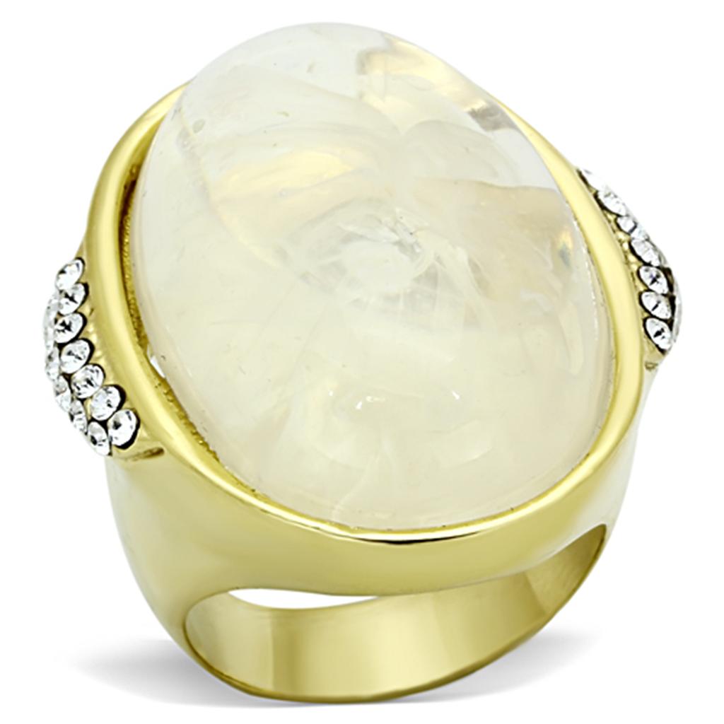 VL108 - IP Gold(Ion Plating) Stainless Steel Ring with Synthetic Synthetic Stone in Clear-0