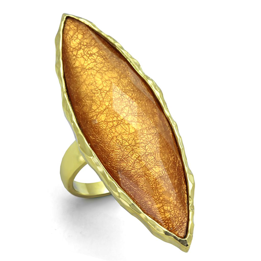 VL120 - IP Gold(Ion Plating) Stainless Steel Ring with Synthetic Synthetic Stone in Orange-0