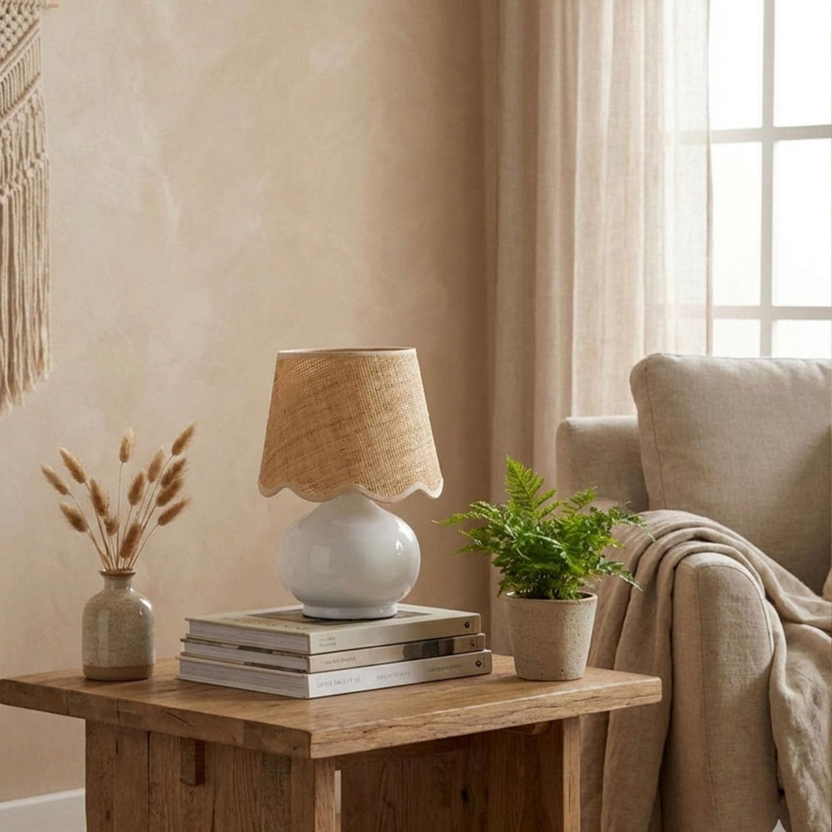 Benton Handmade Ceramic Table Lamp with Cotton Shade-1